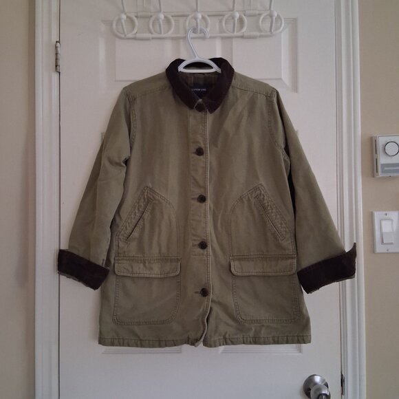 Lands' End Women's Medium Petite Khaki Green Plaid Lined Canvas Chore Coat - Picture 2 of 14